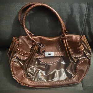Vintage Moschino Brown Leather Women’s Clear Accent Satchel Shoulder Bag